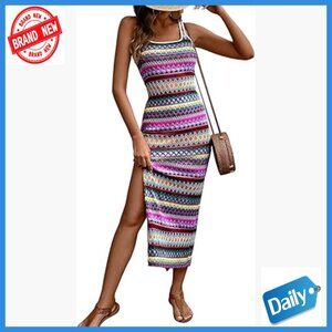 Slim Fit Maxi Dress, Striped Bohemian Tank, Square Neck Summer Vacation